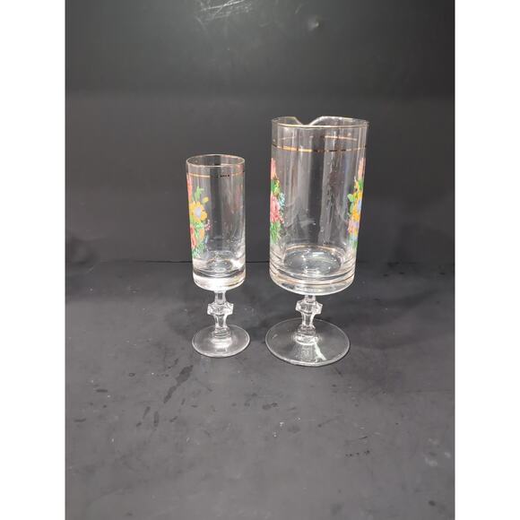 Arcopal‎ Floral Glassware Set, Vintage Pitcher & Glass, French Stemmed Drinkware - Picture 2 of 12